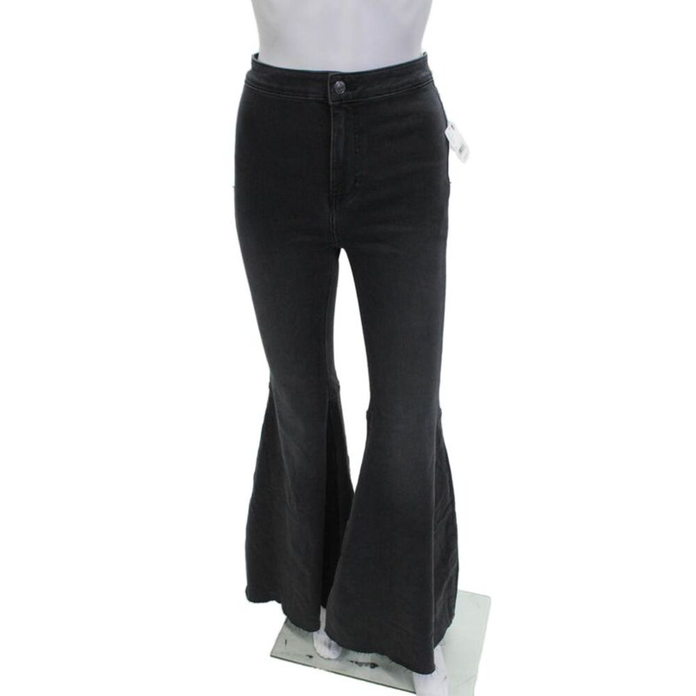 We The Free Womens Black Button Pants 70s Solid Cotton Viscose Elastane Size 26